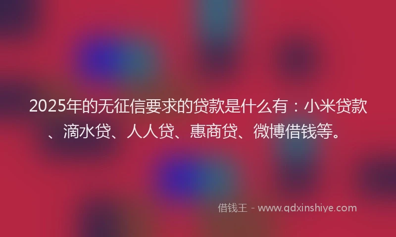 2025年的无征信要求的贷款是什么有：小米贷款、滴水贷、人人贷、惠商贷、微博借钱等。