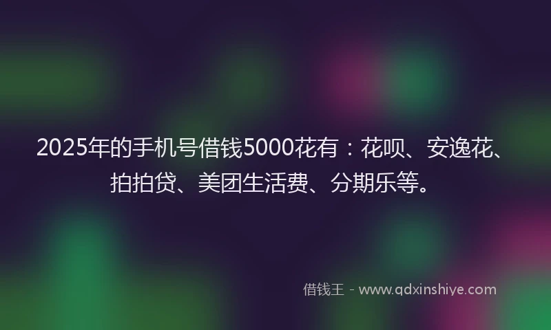 2025年的手机号借钱5000花有：花呗、安逸花、拍拍贷、美团生活费、分期乐等。