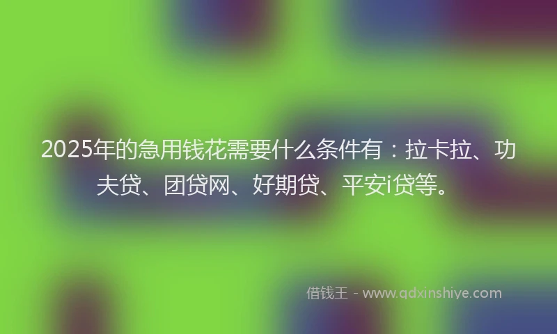 2025年的急用钱花需要什么条件有：拉卡拉、功夫贷、团贷网、好期贷、平安i贷等。