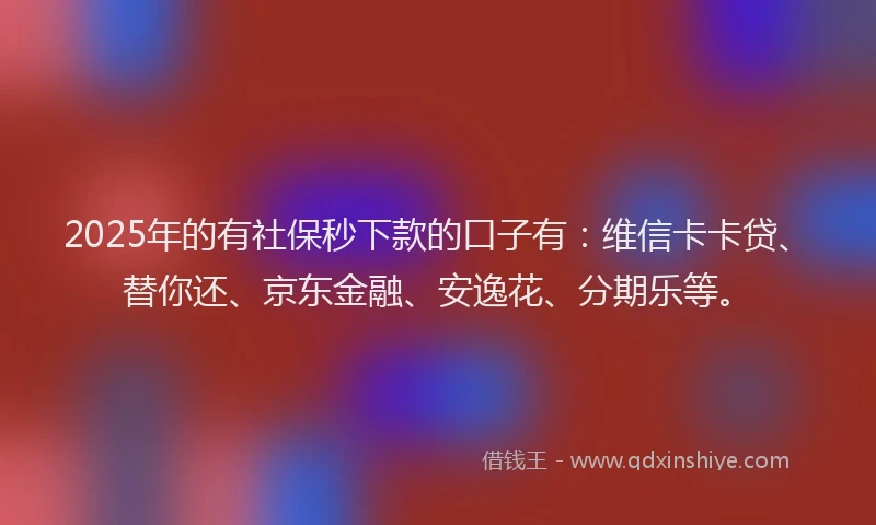 2025年的有社保秒下款的口子有：维信卡卡贷、替你还、京东金融、安逸花、分期乐等。