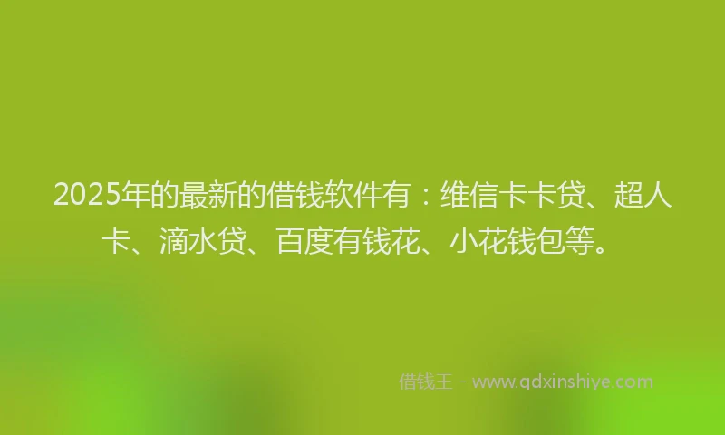 2025年的最新的借钱软件有：维信卡卡贷、超人卡、滴水贷、百度有钱花、小花钱包等。