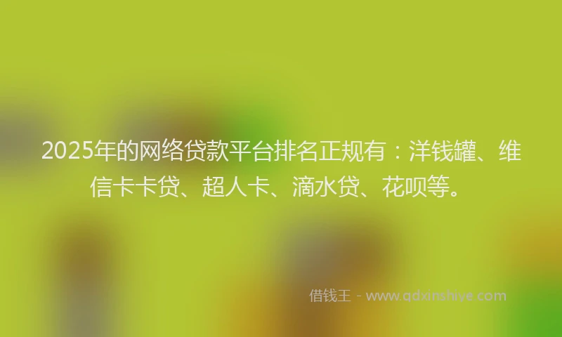 2025年的网络贷款平台排名正规有：洋钱罐、维信卡卡贷、超人卡、滴水贷、花呗等。