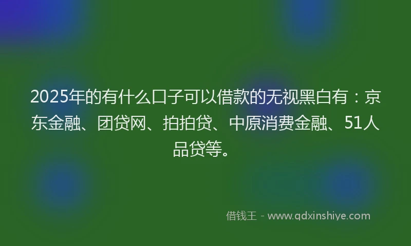 2025年的有什么口子可以借款的无视黑白有：京东金融、团贷网、拍拍贷、中原消费金融、51人品贷等。