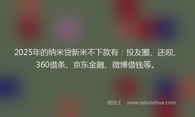 2025年的纳米贷新米不下款有：投友圈、还呗、360借条、京东金融、微博借钱等。