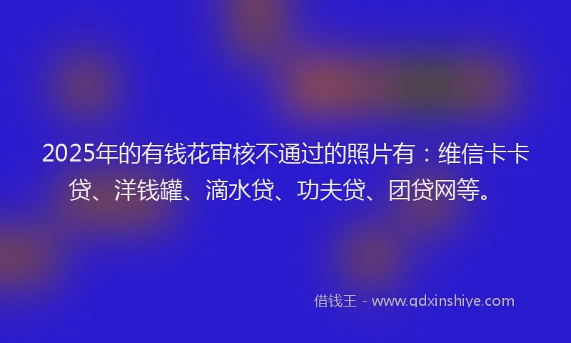 2025年的有钱花审核不通过的照片有：维信卡卡贷、洋钱罐、滴水贷、功夫贷、团贷网等。