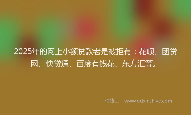 2025年的网上小额贷款老是被拒有：花呗、团贷网、快贷通、百度有钱花、东方汇等。
