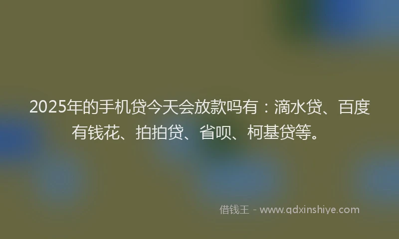 2025年的手机贷今天会放款吗有：滴水贷、百度有钱花、拍拍贷、省呗、柯基贷等。