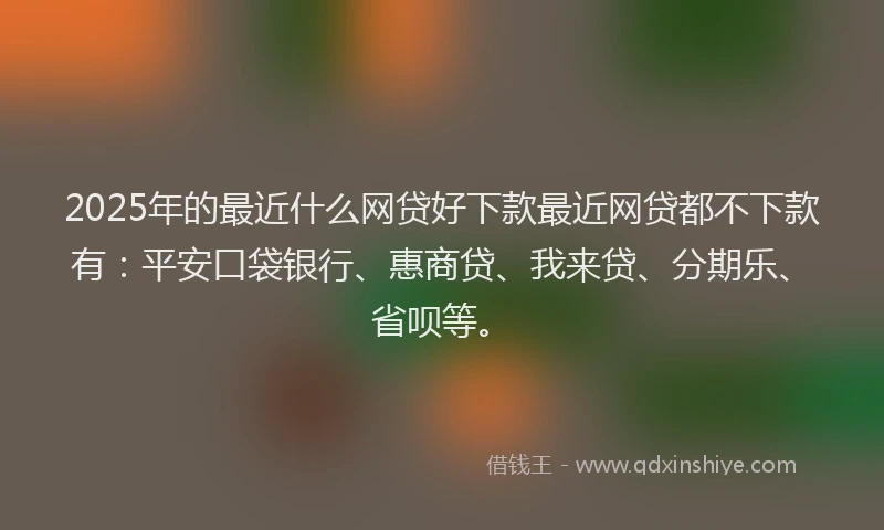 2025年的最近什么网贷好下款最近网贷都不下款有：平安口袋银行、惠商贷、我来贷、分期乐、省呗等。