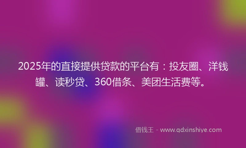 2025年的直接提供贷款的平台有：投友圈、洋钱罐、读秒贷、360借条、美团生活费等。
