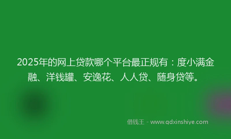 2025年的网上贷款哪个平台最正规有：度小满金融、洋钱罐、安逸花、人人贷、随身贷等。
