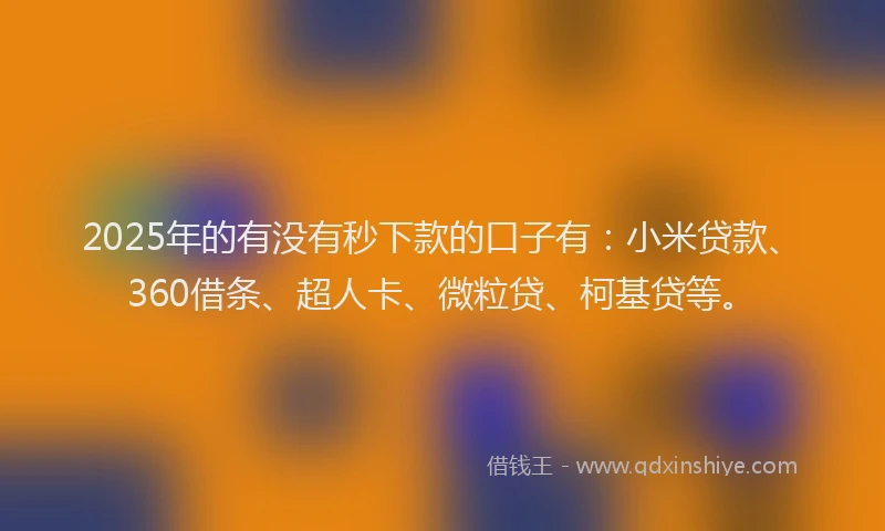 2025年的有没有秒下款的口子有：小米贷款、360借条、超人卡、微粒贷、柯基贷等。