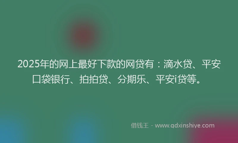 2025年的网上最好下款的网贷有：滴水贷、平安口袋银行、拍拍贷、分期乐、平安i贷等。