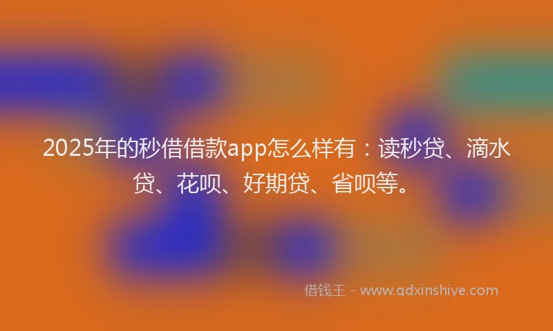 2025年的秒借借款app怎么样有：读秒贷、滴水贷、花呗、好期贷、省呗等。