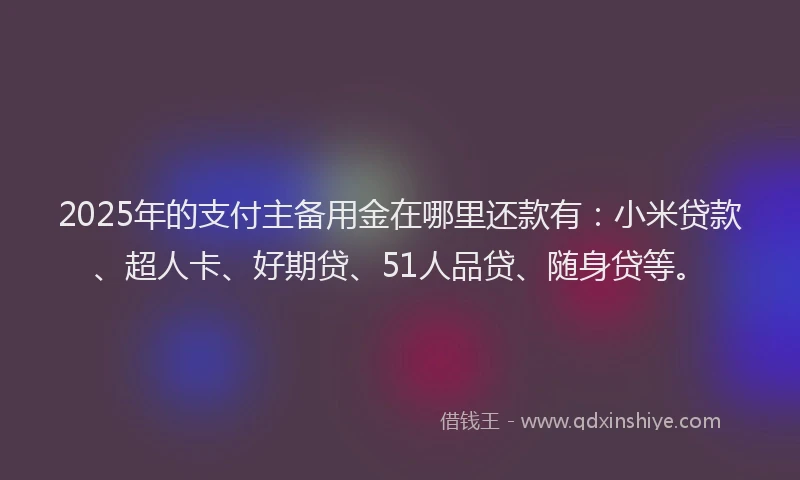 2025年的支付主备用金在哪里还款有：小米贷款、超人卡、好期贷、51人品贷、随身贷等。