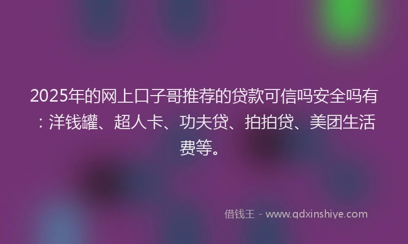 2025年的网上口子哥推荐的贷款可信吗安全吗有：洋钱罐、超人卡、功夫贷、拍拍贷、美团生活费等。
