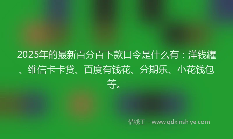 2025年的最新百分百下款口令是什么有：洋钱罐、维信卡卡贷、百度有钱花、分期乐、小花钱包等。
