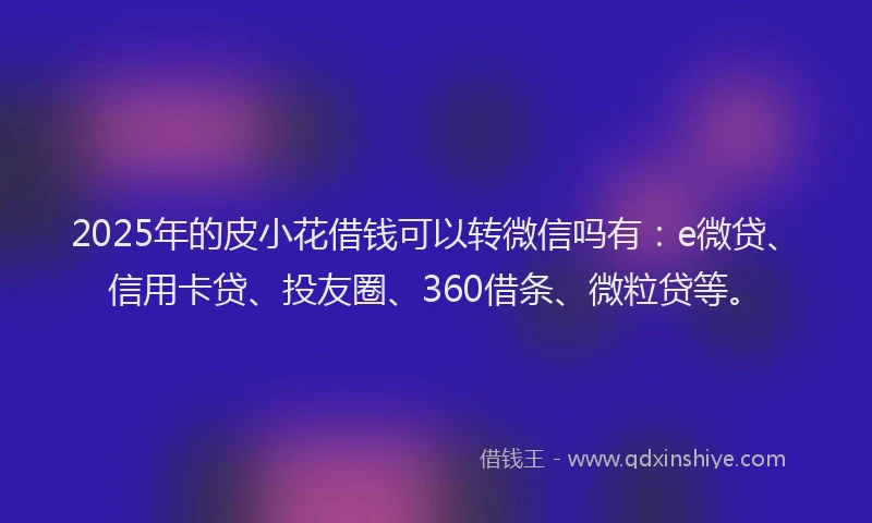 2025年的皮小花借钱可以转微信吗有：e微贷、信用卡贷、投友圈、360借条、微粒贷等。