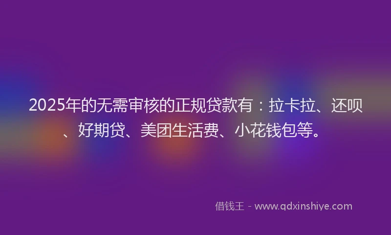 2025年的无需审核的正规贷款有：拉卡拉、还呗、好期贷、美团生活费、小花钱包等。