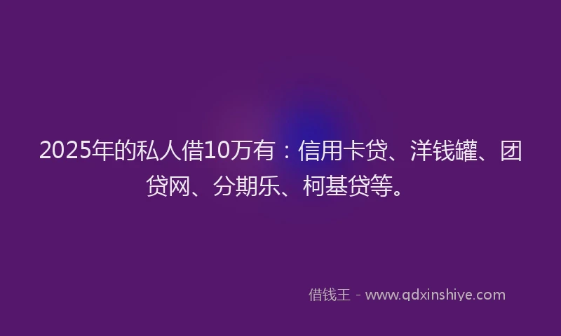 2025年的私人借10万有：信用卡贷、洋钱罐、团贷网、分期乐、柯基贷等。