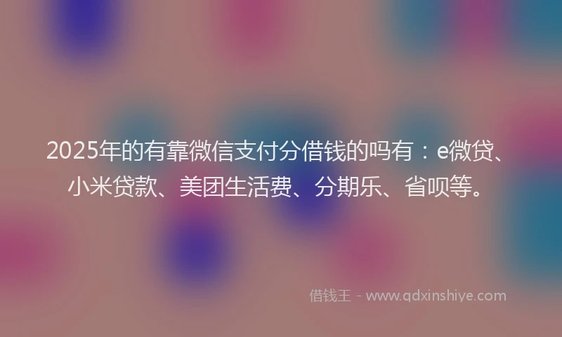 2025年的有靠微信支付分借钱的吗有：e微贷、小米贷款、美团生活费、分期乐、省呗等。