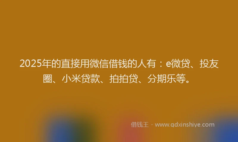2025年的直接用微信借钱的人有：e微贷、投友圈、小米贷款、拍拍贷、分期乐等。