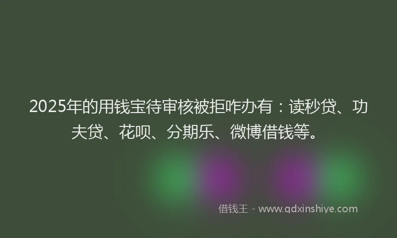 2025年的用钱宝待审核被拒咋办有：读秒贷、功夫贷、花呗、分期乐、微博借钱等。