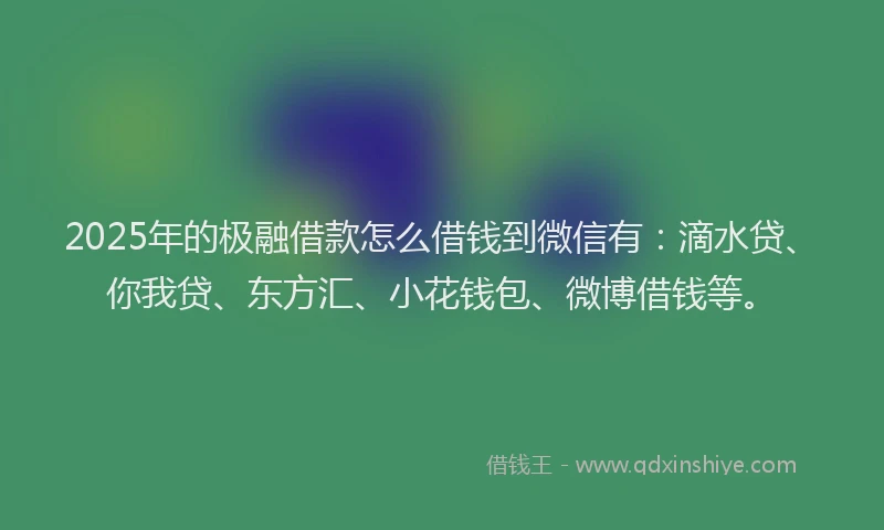 2025年的极融借款怎么借钱到微信有：滴水贷、你我贷、东方汇、小花钱包、微博借钱等。