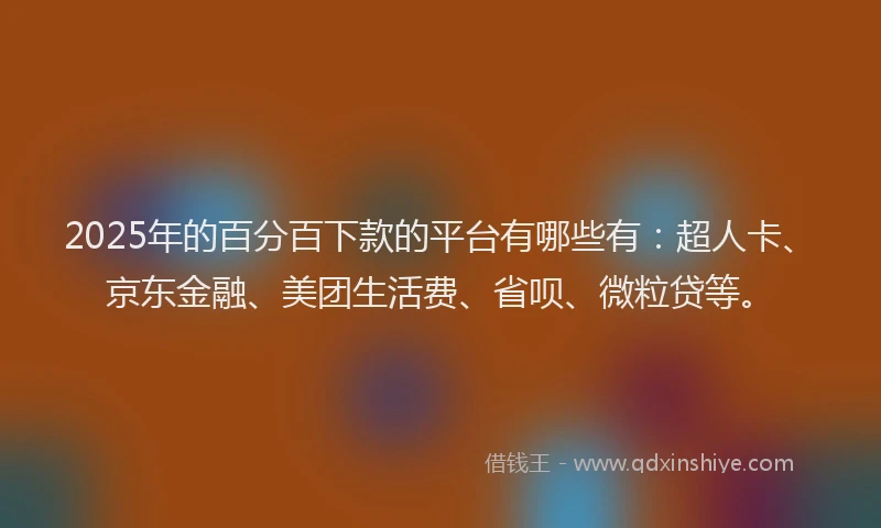 2025年的百分百下款的平台有哪些有：超人卡、京东金融、美团生活费、省呗、微粒贷等。
