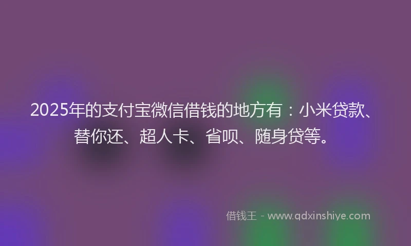 2025年的支付宝微信借钱的地方有：小米贷款、替你还、超人卡、省呗、随身贷等。