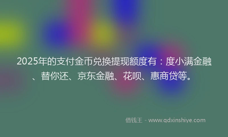 2025年的支付金币兑换提现额度有：度小满金融、替你还、京东金融、花呗、惠商贷等。