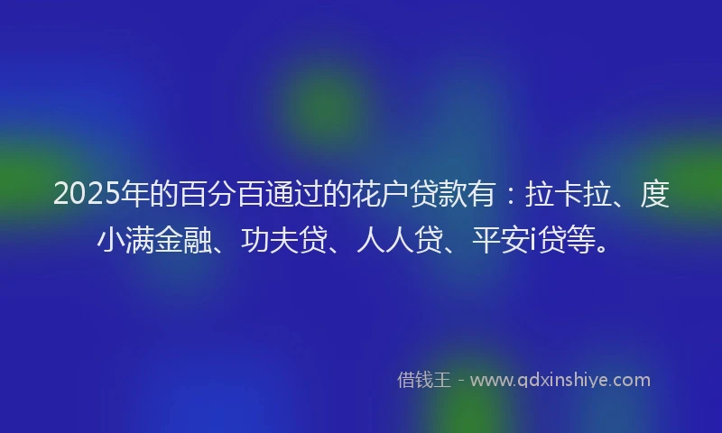 2025年的百分百通过的花户贷款有：拉卡拉、度小满金融、功夫贷、人人贷、平安i贷等。