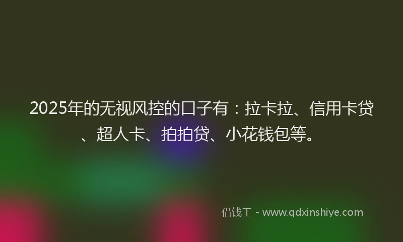2025年的无视风控的口子有：拉卡拉、信用卡贷、超人卡、拍拍贷、小花钱包等。