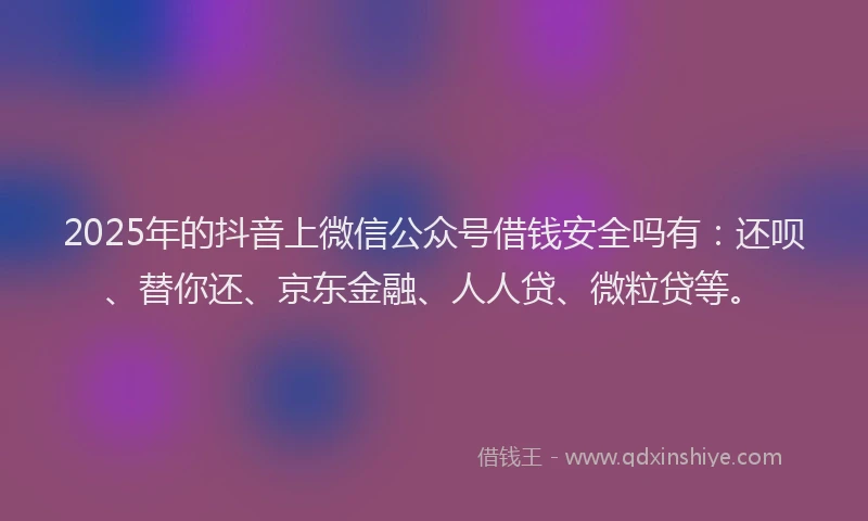 2025年的抖音上微信公众号借钱安全吗有：还呗、替你还、京东金融、人人贷、微粒贷等。