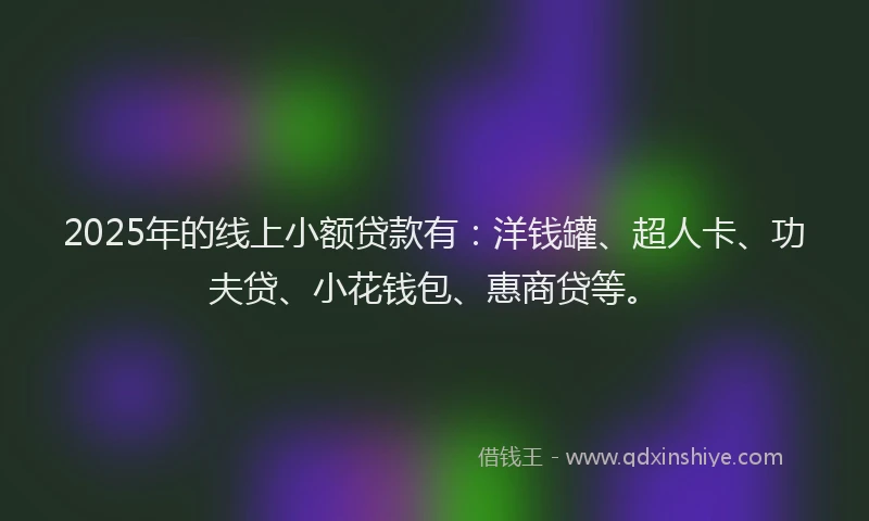 2025年的线上小额贷款有：洋钱罐、超人卡、功夫贷、小花钱包、惠商贷等。