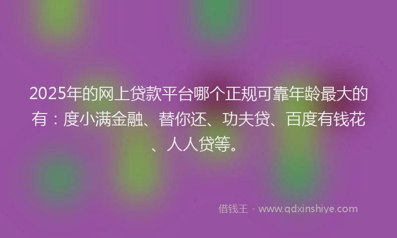 2025年的网上贷款平台哪个正规可靠年龄最大的有：度小满金融、替你还、功夫贷、百度有钱花、人人贷等。