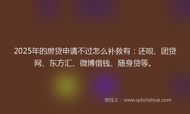2025年的房贷申请不过怎么补救有：还呗、团贷网、东方汇、微博借钱、随身贷等。