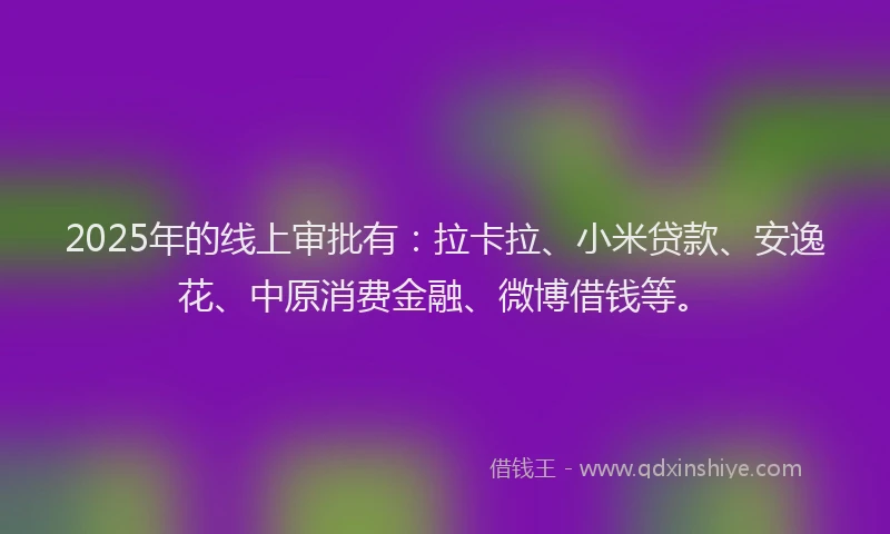 2025年的线上审批有：拉卡拉、小米贷款、安逸花、中原消费金融、微博借钱等。