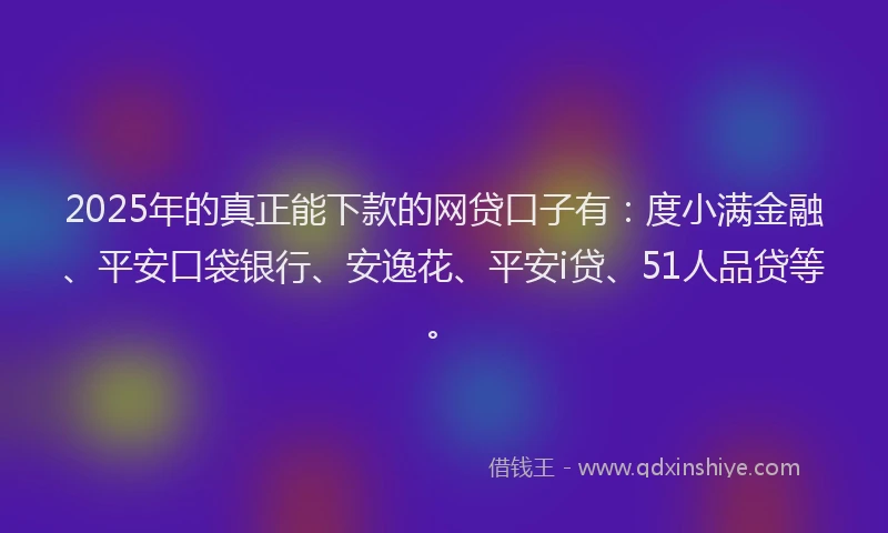 2025年的真正能下款的网贷口子有：度小满金融、平安口袋银行、安逸花、平安i贷、51人品贷等。