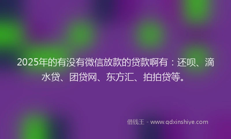 2025年的有没有微信放款的贷款啊有：还呗、滴水贷、团贷网、东方汇、拍拍贷等。