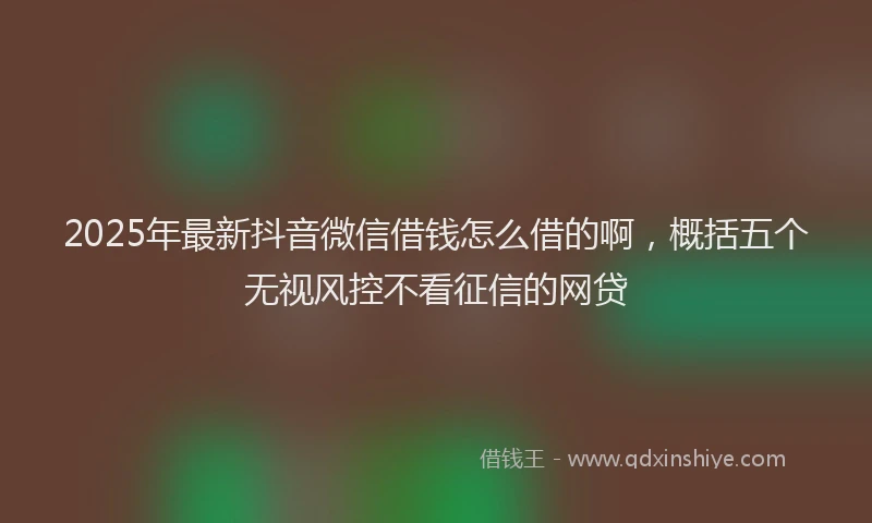 2025年最新抖音微信借钱怎么借的啊，概括五个无视风控不看征信的网贷