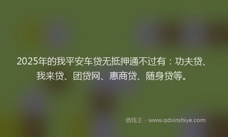 2025年的我平安车贷无抵押通不过有：功夫贷、我来贷、团贷网、惠商贷、随身贷等。