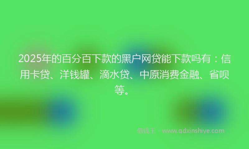 2025年的百分百下款的黑户网贷能下款吗有：信用卡贷、洋钱罐、滴水贷、中原消费金融、省呗等。