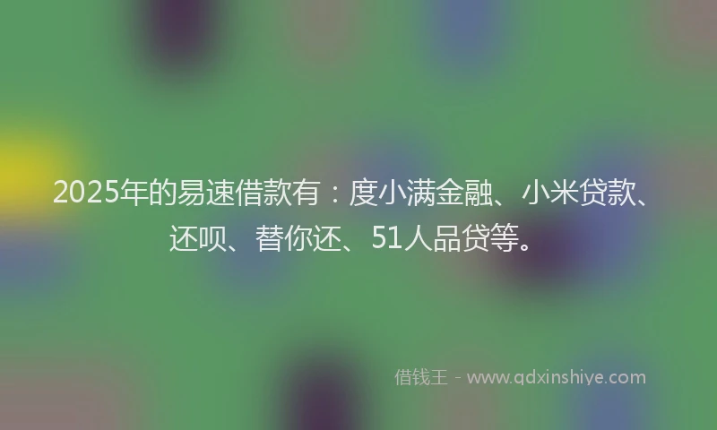 2025年的易速借款有：度小满金融、小米贷款、还呗、替你还、51人品贷等。