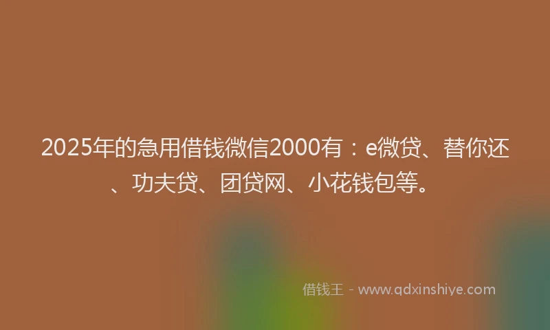 2025年的急用借钱微信2000有：e微贷、替你还、功夫贷、团贷网、小花钱包等。