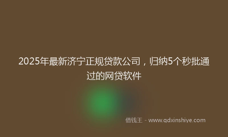 2025年最新济宁正规贷款公司，归纳5个秒批通过的网贷软件
