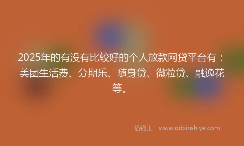 2025年的有没有比较好的个人放款网贷平台有：美团生活费、分期乐、随身贷、微粒贷、融逸花等。