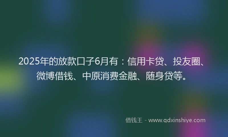 2025年的放款口子6月有：信用卡贷、投友圈、微博借钱、中原消费金融、随身贷等。