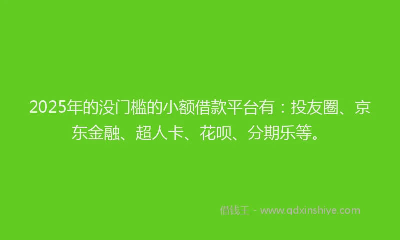 2025年的没门槛的小额借款平台有：投友圈、京东金融、超人卡、花呗、分期乐等。