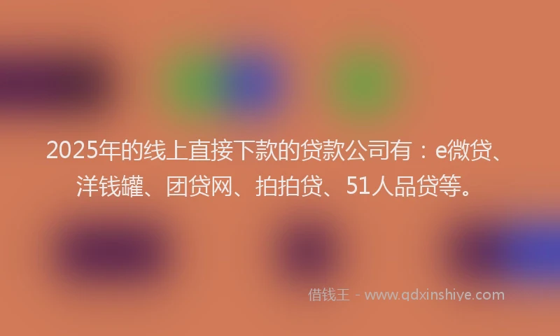 2025年的线上直接下款的贷款公司有：e微贷、洋钱罐、团贷网、拍拍贷、51人品贷等。