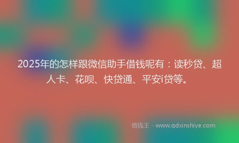 2025年的怎样跟微信助手借钱呢有：读秒贷、超人卡、花呗、快贷通、平安i贷等。